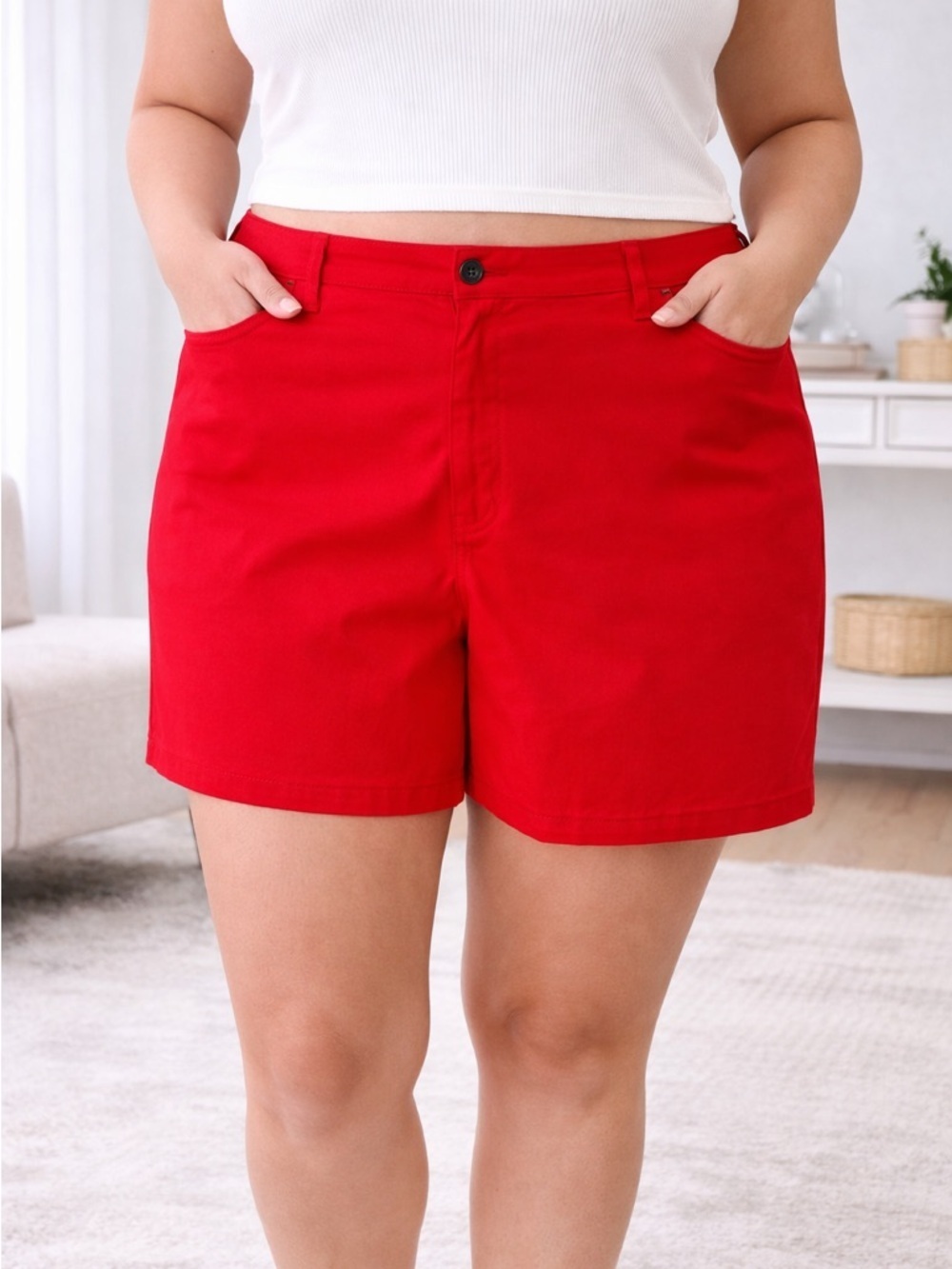 ellos Red Shorts Women’s Plus Size 26 High Rise Cotton Stretch Chino Style